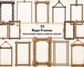 Rope Frame PNG, Rustic Twine Border Clipart, Boho Frame Overlay, Commercial Use (Digital Download)