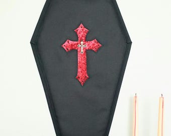 Black Vampire Coffin Wall Art, Dark Aesthetic, Quilted Halloween Textile Art
