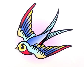 Tattoo Inspired Swallow Print / Traditional Tattoo Art