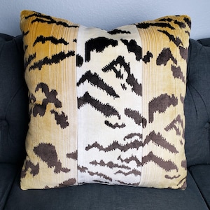 Luxe Scalamandre Le Tigre tiger stripe Velvet, Black Belgian Linen Pillow Covers for Throw or Accent Pillows, 20 inch Square, Animal Print