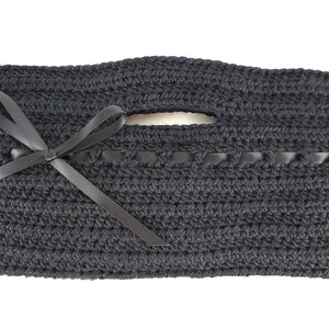 Black Silk Wool Crochet Evening Clutch Satin Bow Handbag