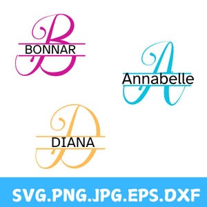 26 alfabetos de monogramas divididos SVG, DXF, PNG, Eps; marco de apellido y nombre de familia, letra dividida, descarga instantánea.