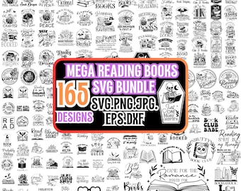 Reading SVG Bundle: 165 designs including floral books, book lover, Snarki Skull, book dragon, Basgiath War, and black cats.