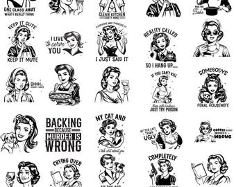 Pacote SVG de dona de casa retrô: designs sarcásticos para camisetas e canecas (download de arquivo recortado)