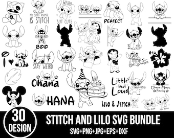 Stitch and Lilo SVG Bundle, Cartoon Designs (Instant Download)