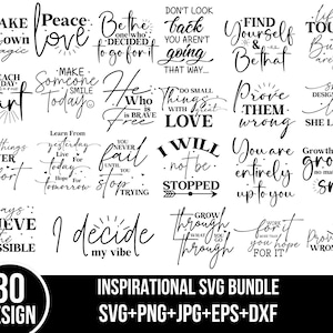 Motivierendes SVG-Bundle: Positive Zitate, Affirmationen, süße Sprüche, PNG-Dateien und humorvolle Schnittdateien.