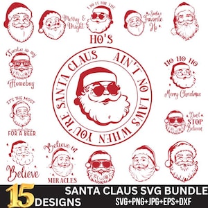 Santa SVG Design Bundle: 15 Christmas Designs for Cricut (Digital Download)