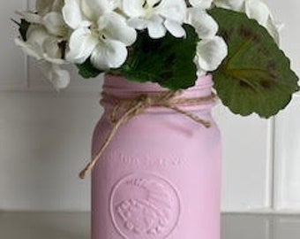 16 oz Pink Mason Jar Vase and Faux Flower Centerpiece