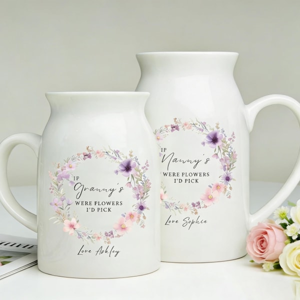 Custom Flower Vase Gift for Mom Grandma Nanna, Personalized Ceramic Vase Mother's Day Gifts, Custom Name Vase Mother's Day Gifts for Grandma