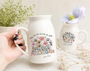 Flower Vase Thank You Teacher Gifts, Personalized Teacher Appreciation Gifts, Custom Graduation Memory Vase, Thank you for Helping me Grow