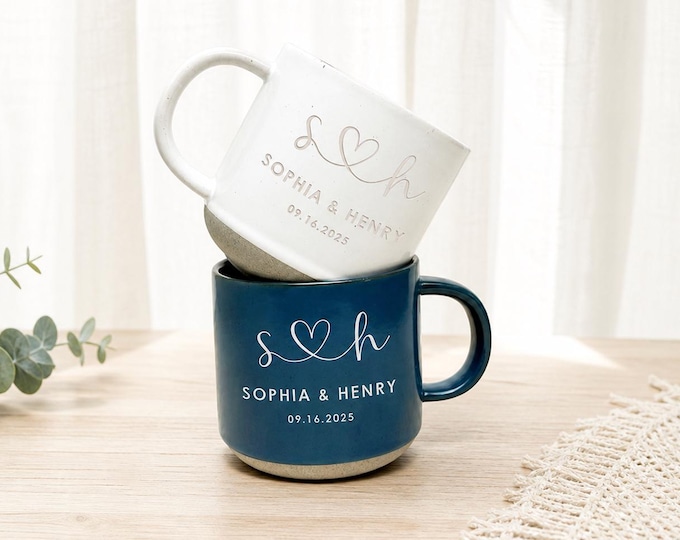 Personalized Wedding Mug, Custom Ceramic Mug, Customized Anniversary Pottery Mug Coffee Cup, Wedding Gifts for Couple, Bridal Shower Gifts