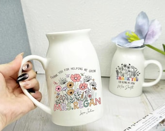 Flower Vase Thank You Teacher Gifts, Personalized Teacher Appreciation Gifts, Custom Graduation Memory Vase, Thank you for Helping me Grow