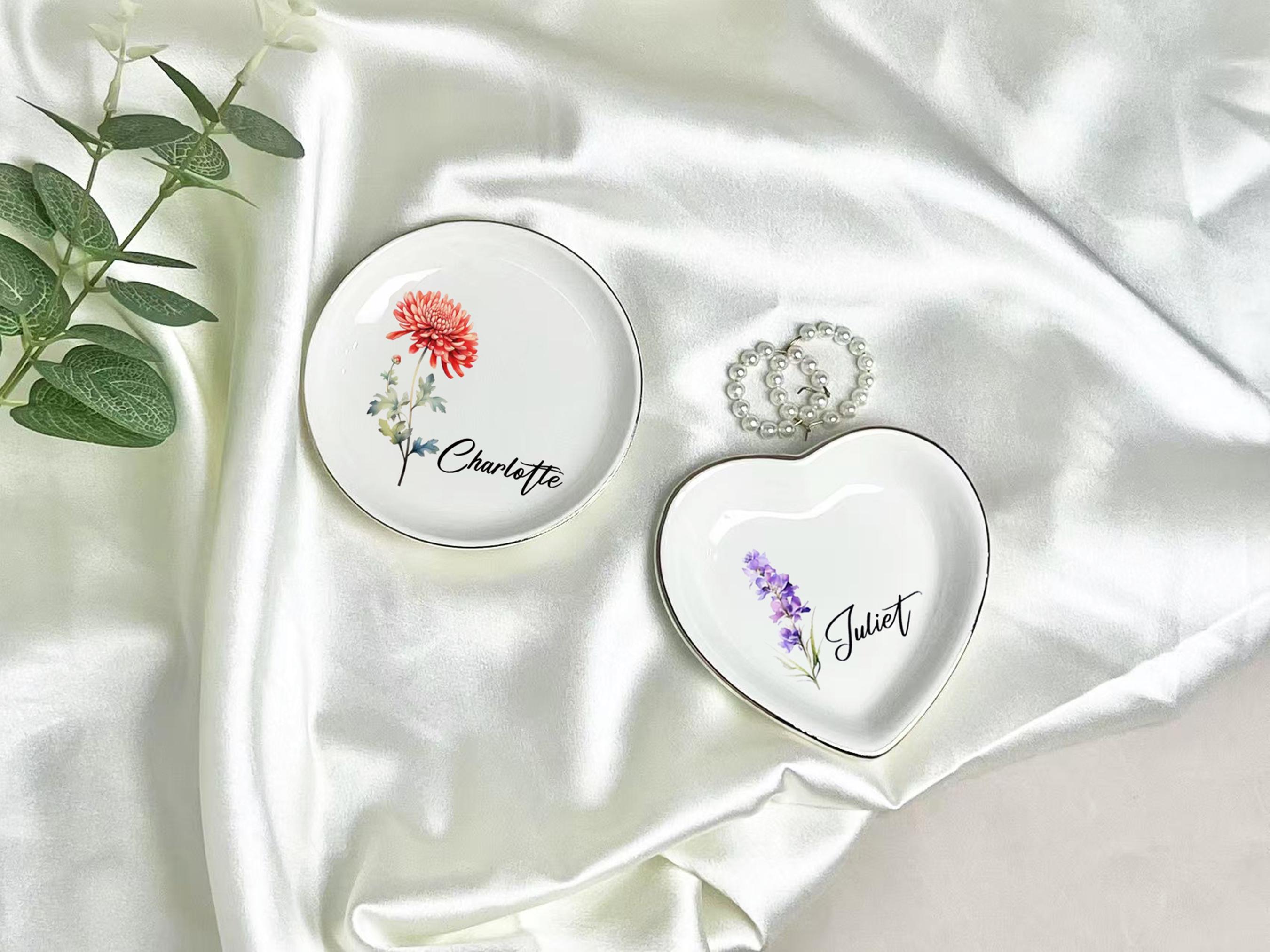 Custom Birth Flower Ring Dish Wedding Ring Dish, Perfect Bridesmaid Gift, Birthday Trinket Dish Gift for Friend, Gifts for Mom/Sister/Friend