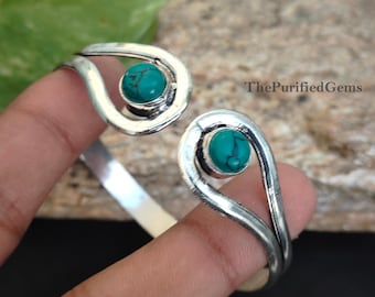 Minimal Turquoise Gemstone Bracelet| 925 Silver Plated Adjustable Bangle| Handmade Jewelry | Gift for Mom| Boho Jewelry | Anniversary Gift