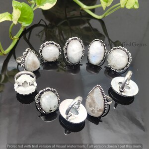 Anillos de piedra lunar arcoíris, lote al por mayor de 100 unidades, tallas estadounidenses del 6 al 10, anillos curativos, anillos de cristal, anillos de piedra blanca, joyería antigua.