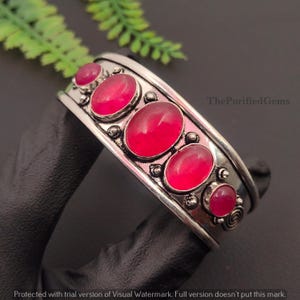 Pink Ruby Gemstone Adjustable Cuff Bangle Jewelry~925 Sterling Silver Plated Jewelry~Elegant Cuff Bracelet~Gift For Mom