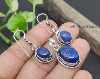 Lapis Lazuli Jewelry Set –Gemstone Handmade 925 Silver Plated Oval Shape Jewelry Set - Thanksgiving Gift - Healing Jewelry - Dainty Jewelry