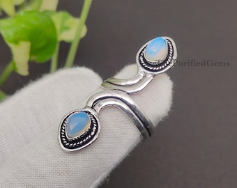 Handcrafted Opalite Adjustable Pear Ring ~ Hippie Style Women Jewelry ~ 925 Sterling Silver Plated Ring ~ Healing Jewelry ~ Gift Love