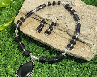 Boho Amethyst 925 Sterling Silver Necklace and Earring Set