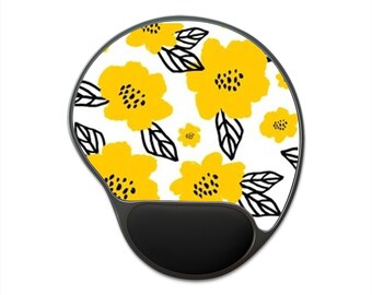 Mouse Pad With Wrist Rest Black and Yellow Flowers