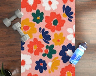 Bright Colored Flowers Rubber Yoga Mat