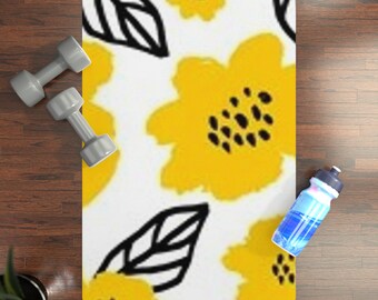 Yellow and Black Flowers Rubber Yoga Mat