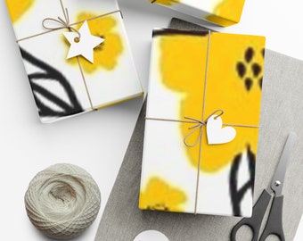 Yellow and Black Flower Gift Wrap Papers