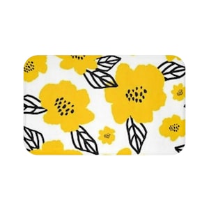 Bath Mat with Yellow and Black Flowers