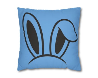 Blue Pillow with Black and White Bunny Ears Spun Polyester Square Pillow Case