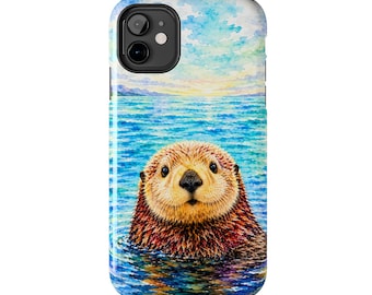 Funda para iPhone con diseño de nutria marina – Cubierta protectora con diseño de acuarela de amanecer oceánico