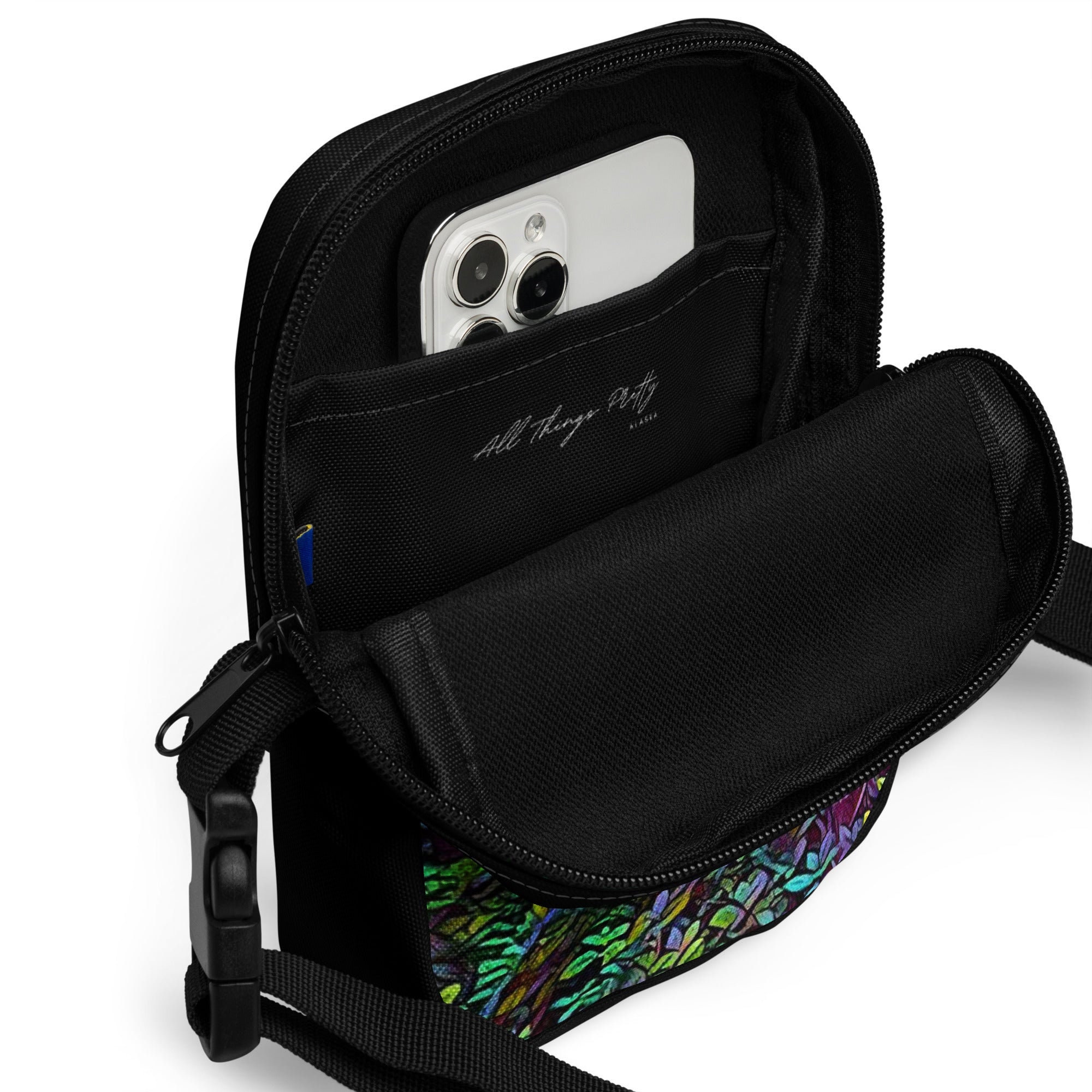 Black & Clear Crystal Studded Crossbody Hand Bag