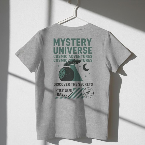 Mystery Universe UFO T Shirt - Retro Space Graphic Tee - Cosmic Aesthetic Unisex Shirt - Alien Planet Vintage Sci Fi Style