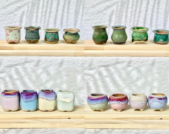 Tiny Succulent Planters Handmade Thumb Pottery Gifts for Mom, Mini Ceramics Vase Pot Garden Decor Gift, Unique Flower Pottery Gifts for Her.