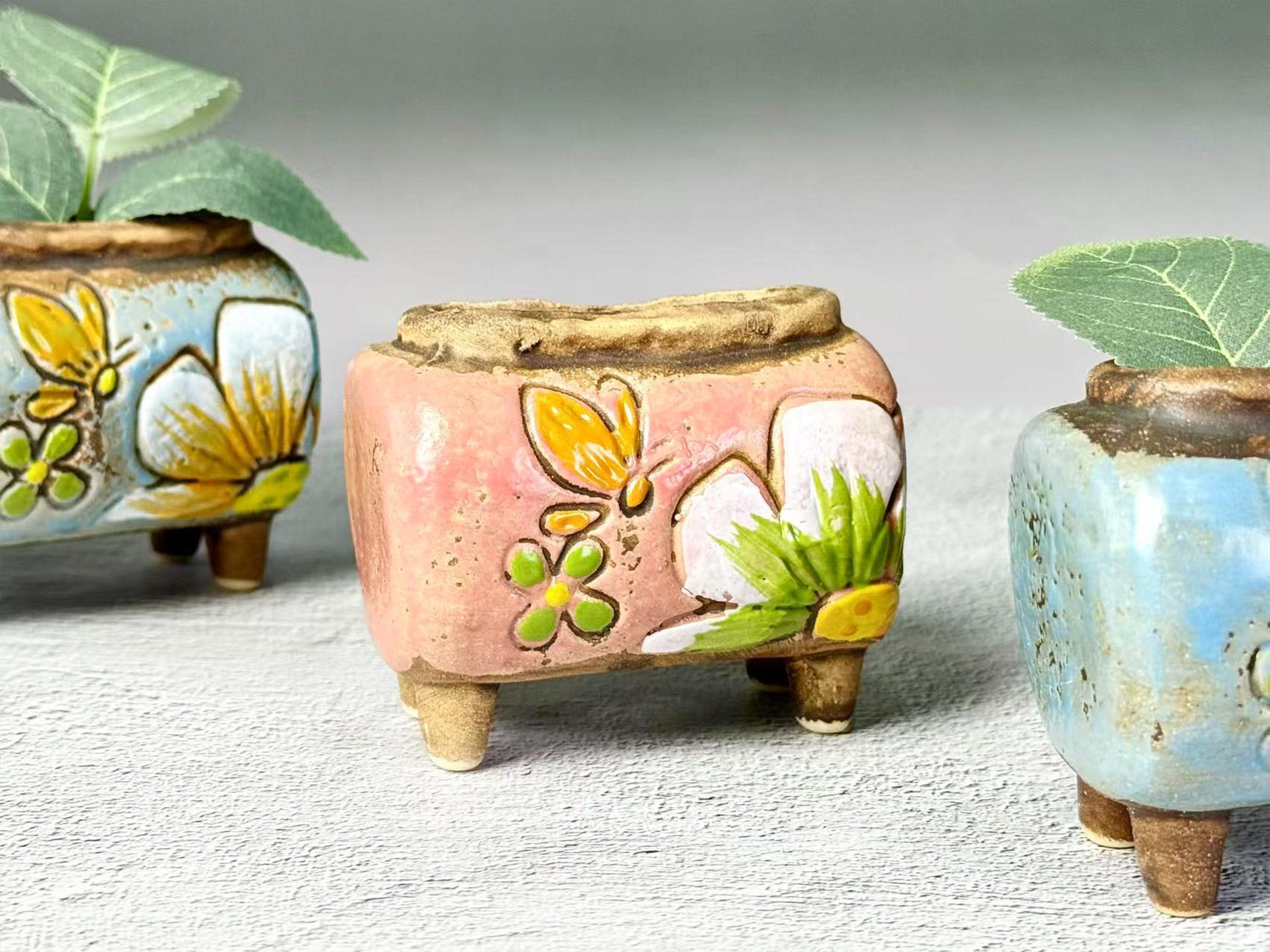 Miniatur Sukkulenten Töpfe Handgemalte Mommy Pots Blumenvase, kleine Blumentöpfe Garten Dekor Geschenke, Keramik Pflanzentöpfe für Housewarming Geschenke