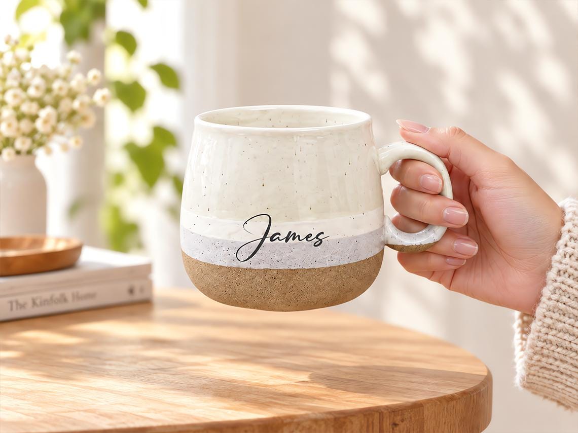 Engraving Ceramic Stoneware Mugs, Personalized Engagement Pottery Mugs Coffee Cup, Unique Anniversary Gifts, Custom Mug for Christmas Gifts
