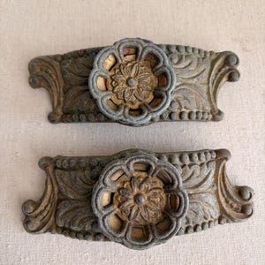 Set of 2 Cast Brass 1930's Cabinet or Bin Pulls with Bakelite Insert