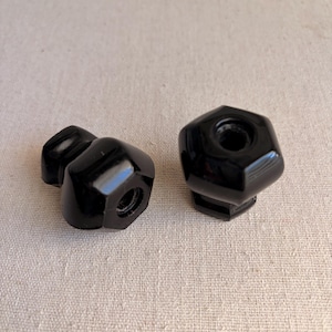 Set of 2 Black Milk Glass Hexagon Depression Era Knobs Pulls Hardware Salvage