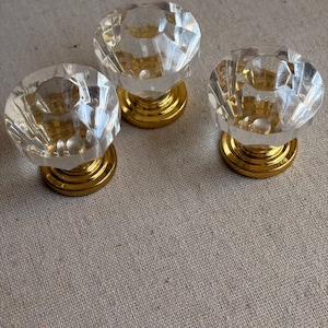 Set of 3 Almost Vintage Salvage Faceted Acrylic Furniture Knob Pulls