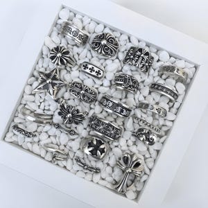 CH 箱入り 925シルバー ヴィンテージ クラシック フォーエバー クロス フラワー リング ユニセックス ゴシックデザイン ジュエリー パンク 誕生日パーティー ギフト
