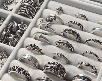 CH In scatola Argento 925 Vintage classico per sempre Croce Fiore Anello Unisex Design Gotico gioiello punk festa di compleanno Regalo