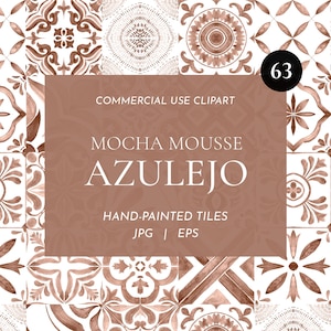 Mocha Azulejo Tile Clipart: Watercolor Portuguese Tile Art (Digital Download)