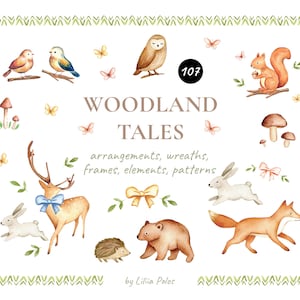 Woodland Watercolor Clipart for Kids Projects | Forest Animals Illustrations PNG | Nursery Decor, Invitations
