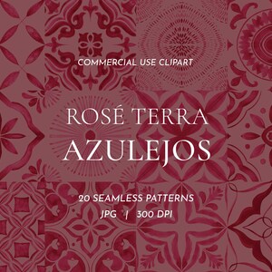 Colección de acuarelas Rose Terra Tiles. Conjunto de imágenes prediseñadas de azulejos rosas.