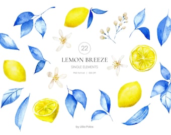 Watercolor Lemon Clipart: Mediterranean DIY Elements (PNG)