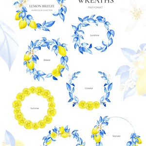 Lemon Watercolor Clipart - Lemon and Blue Leaves Clip Art Collection ...