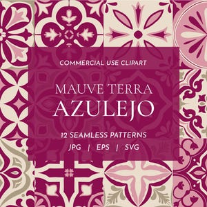 Mauve Terra Tiles Vector Collection. Pink Azulejos Clipart Set
