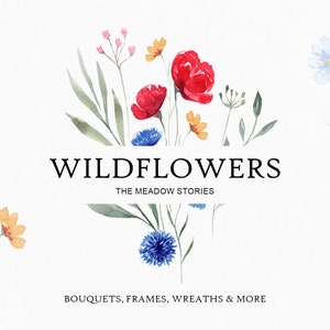 Wild Floral Clipart - Watercolor Field Flowers, Wedding Graphics, Premade Floral Art for Crafts & Designs, Meadow Clipart