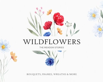 Wild Floral Clipart - Watercolor Field Flowers, Wedding Graphics, Premade Floral Art for Crafts & Designs, Meadow Clipart