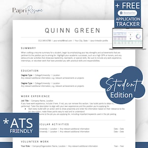 Student Resume Template Entry Level, College Resume, Academic Resume, High School Resume, Student CV, Internship Resume ATS One-Two Page