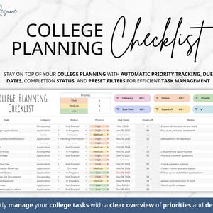 College Application Tracker Google Sheets College Scholarship Tracker College Comparison Tool College Planning To Do List Checklist